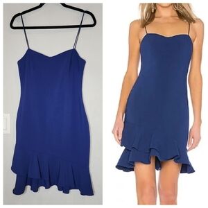 LIKELY Blue Verona Stretch Ruffle Hem Cocktail Dress Size 6 Sleeveless